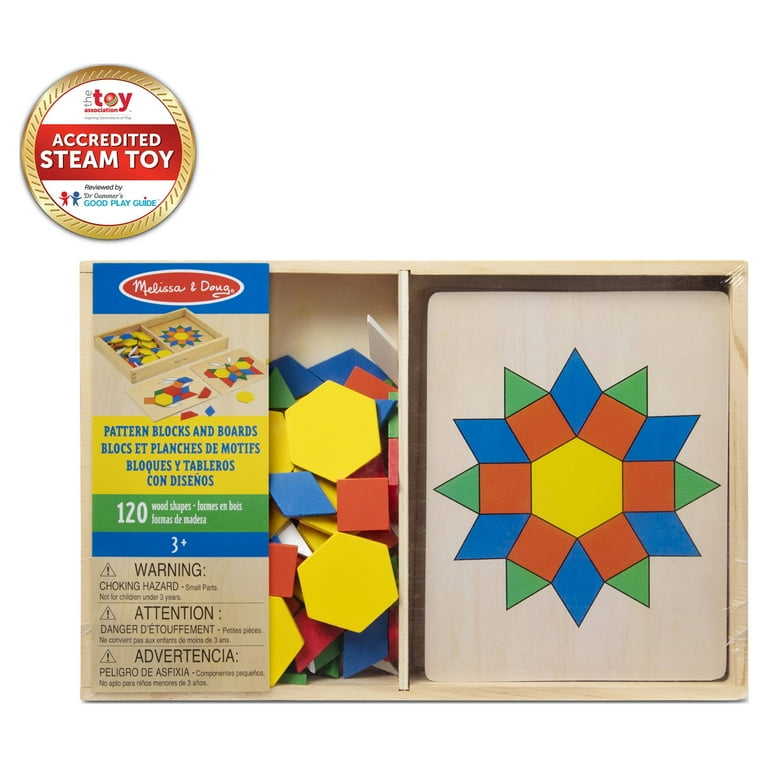 Melissa & Doug Pattern Blocks and Boards - Classic Toy With 120 Solid Wood  Shapes and 5 Double-Sided Panels, Multi-Colored Animals Puzzle