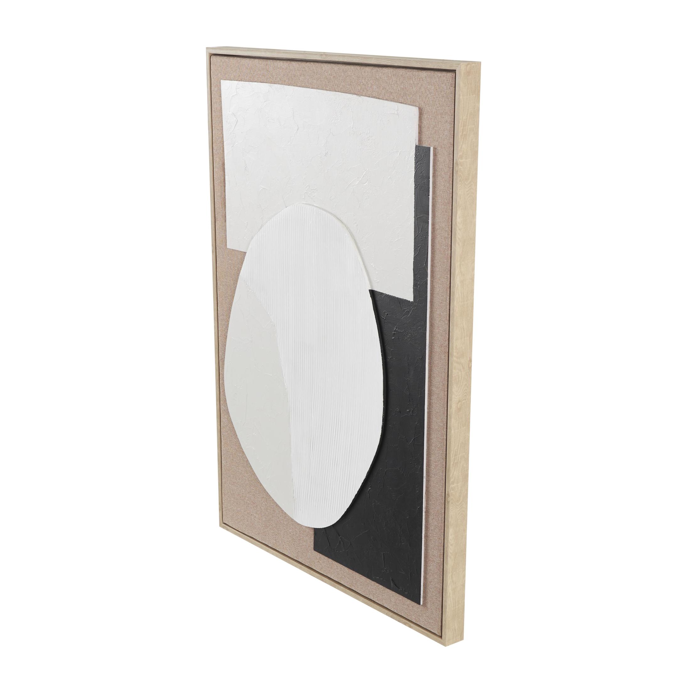 25" x 37" Textured Geometric Framed Wall Art with Abstract Black and White Shapes and Fabric Backing, by DecMode