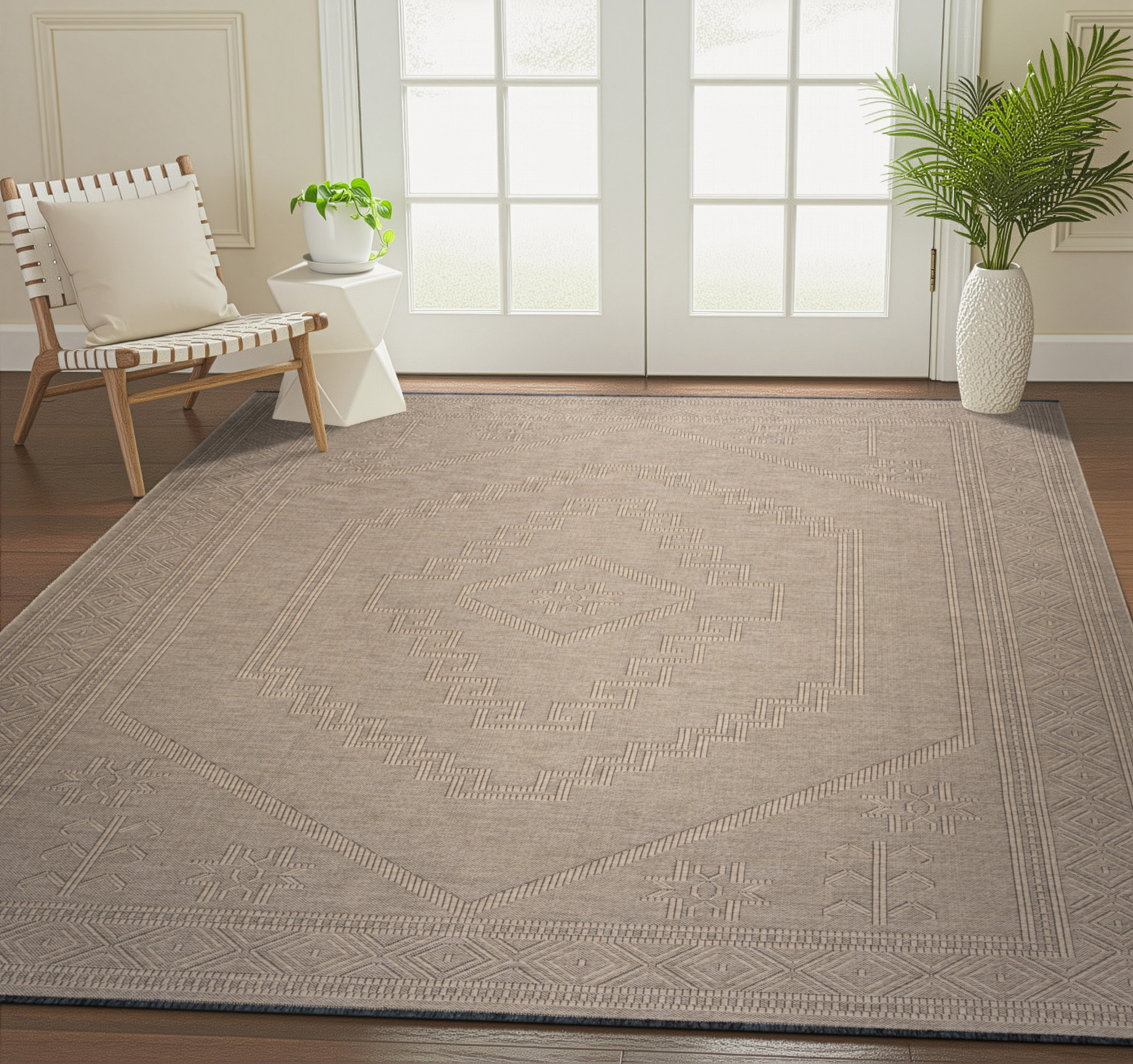 Alma Transitional 5' x 7' Brown and Coffee, Machine Washable Polyester & Cotton Indoor Area Rug
