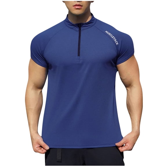 Mens Shirts Under $10 Men's Cycling Jerseys Moisture Wicking Short Sleeve Quarter Zip Quick Dry Bike Shirts Short Sleeve Running Tops Blue M