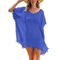 thumbnail image 4 of BKQCNKM Cover Up for Beach,swim Suits for Women 2024,women's Solid Round Neck Chiffon Tassel Large Loose Beach Cover Chiffon Plus Size Swimsuit for Women,swim Cover Up for Women Dark Blue One Size, 4 of 6
