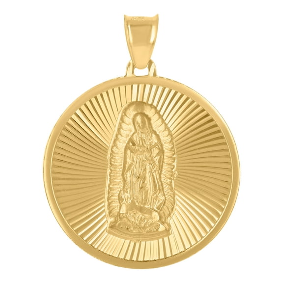 10K Yellow Gold Mens Guadalupe Religious Round Medallion Charm Pendant
