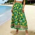 thumbnail image 2 of Womens Lightweight Boho Floral Maxi Skirt with Elastic Waist, High Waisted A-Line Flow Summer Beach Skirt in Green,Size XL, 2 of 7