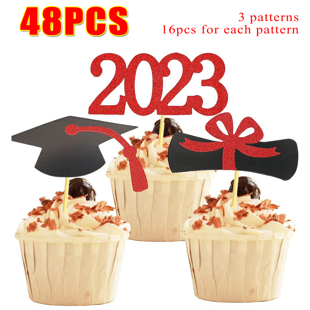 Graduation Cupcake Toppers Grad Cap Food Appetizer Picks Cake