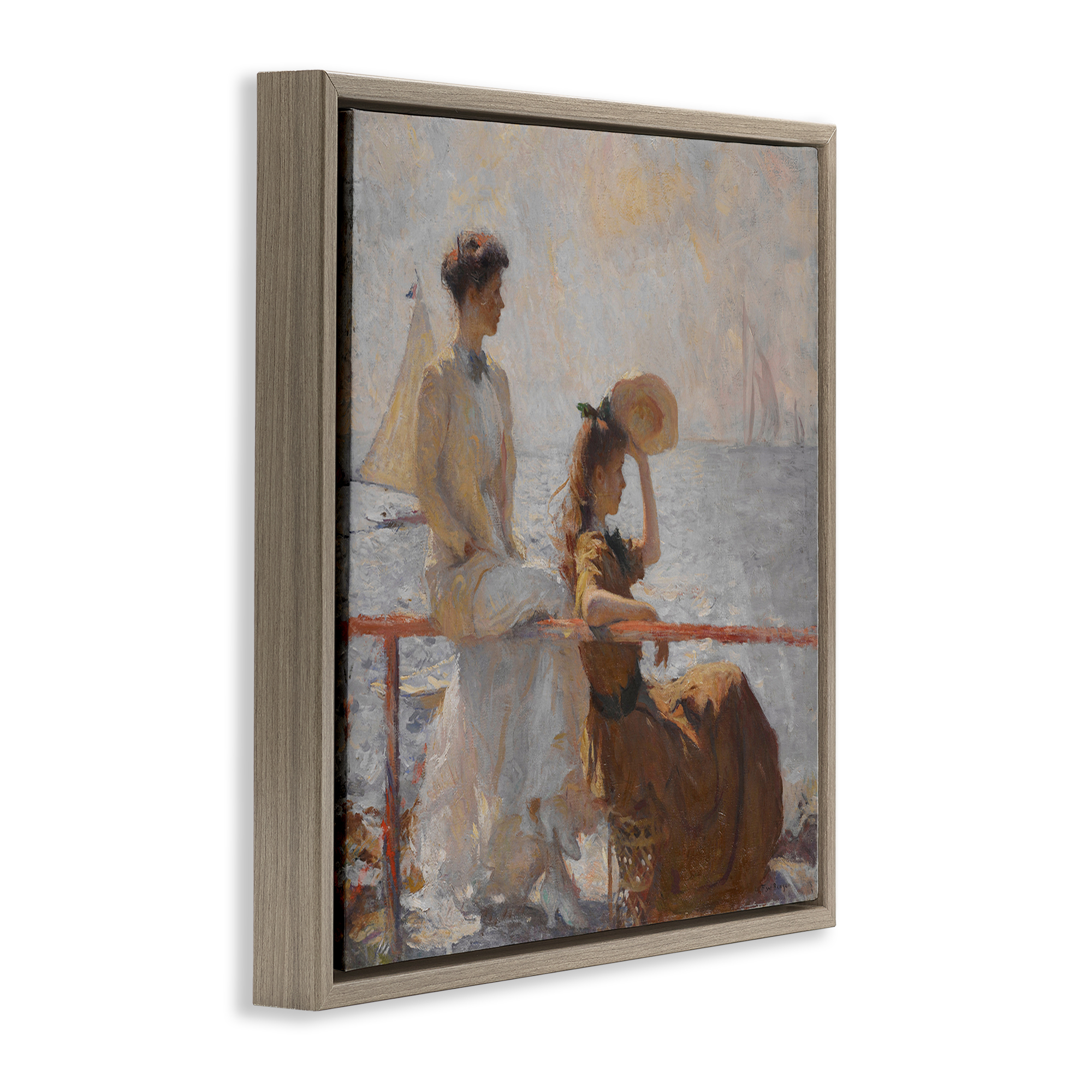 Stupell Industries Classic Summer Day Women People Painting Brown Floater Framed Canvas Art Print Wall Art, 18 x 18