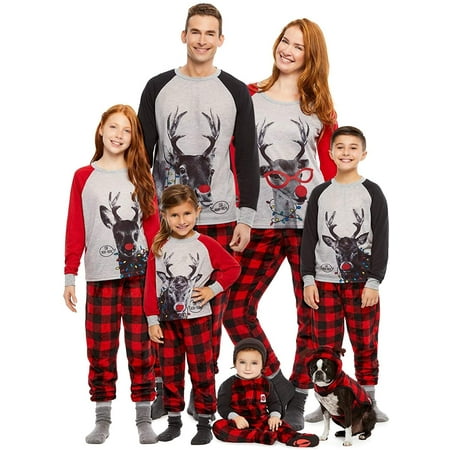 

Biekopu Christmas Family Matching Pyjamas Set Father Mother Girls Boys Xmas Santa Sleepwear Nightwear Pullover T-shirt Plaid Pants