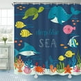 thumbnail image 2 of Newhomestyle Cartoon Underwater Ocean Theme Sea Animal Nature Shark Turtle Shower Curtain for Kids ，Bathroom Decor 72x72 inch, 2 of 6