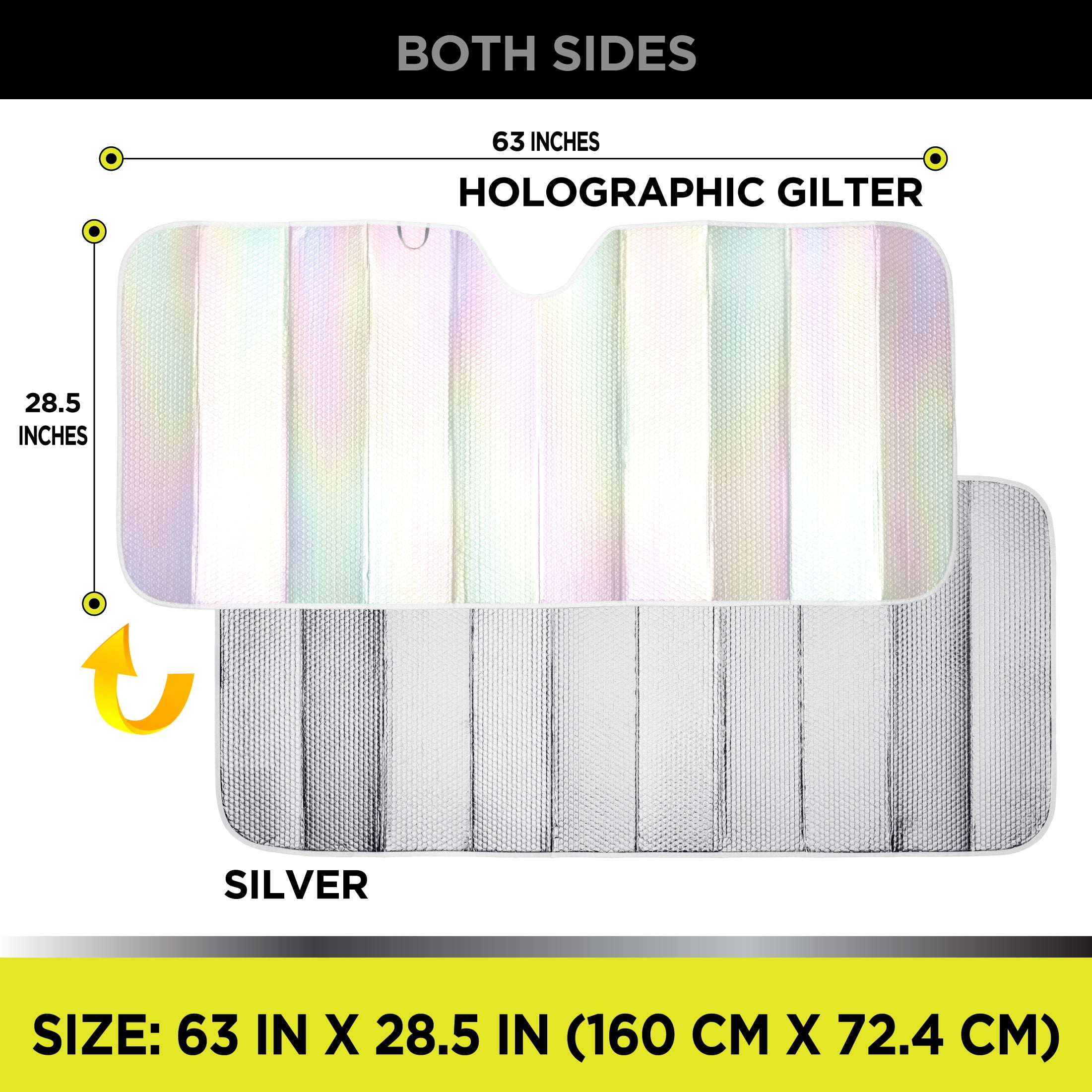 Auto Drive Universal Holographic Glitter Accordion Sunshade  1pack 63X28.5"
