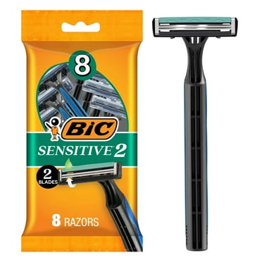 BIC Sensitive 2 Razors for Men, 2 Blades for Sensitive Skin, 8-Pack of Manual Shaving Razors
