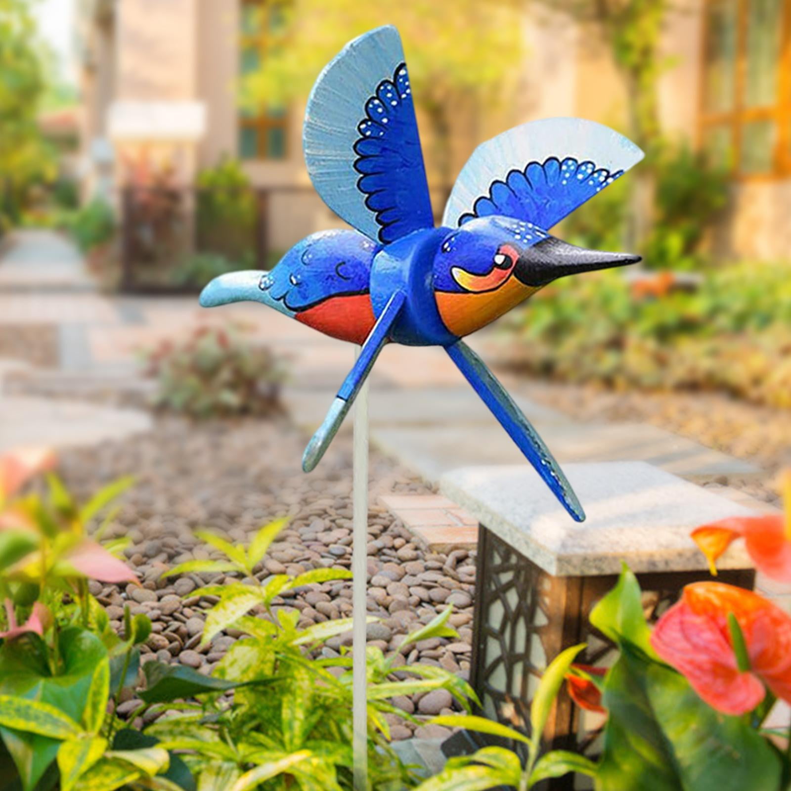 Solar Wind Spinner Metal Garden Stake Solar Garden Light Outdoor Hummingbird 