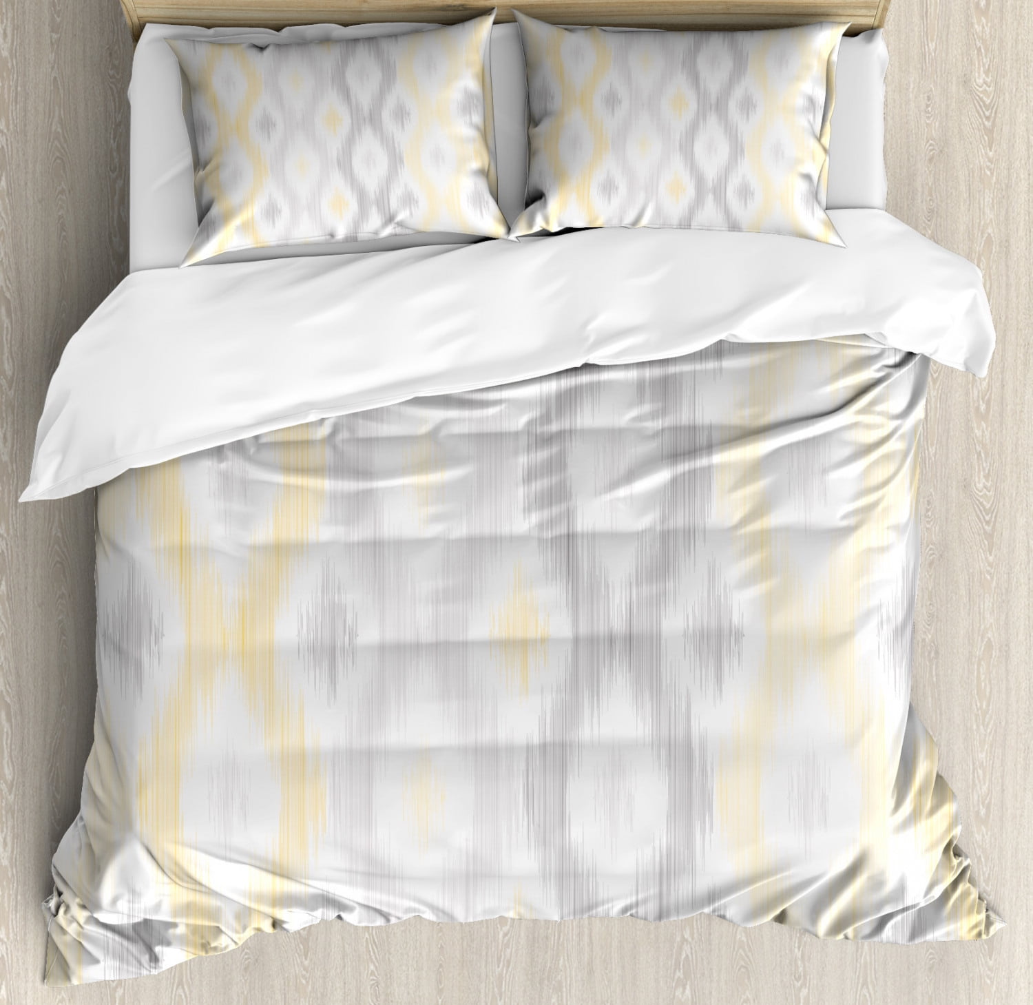 Grey and Yellow King Size Duvet Cover Set, Sketchy Hand Drawn Abstract
