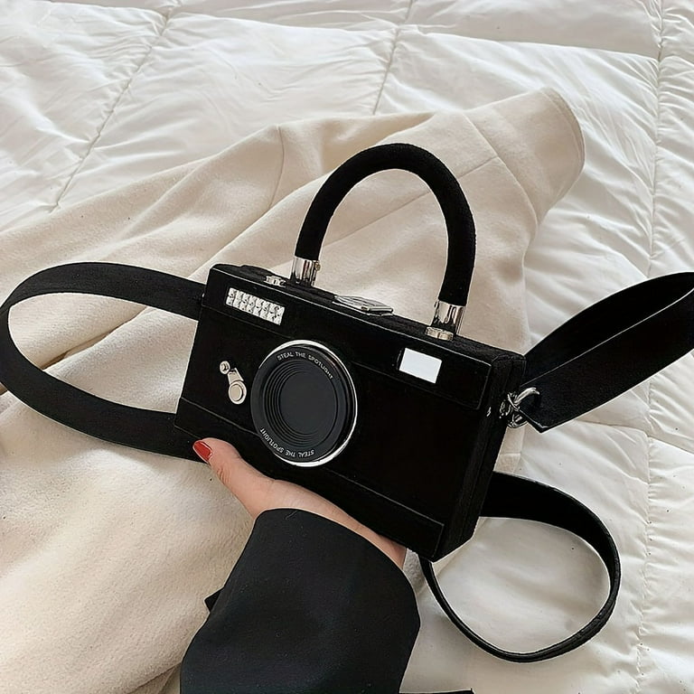 Michroe Camera Shaped Handbags PU Frosted Leather Crossbody Bag Vintage Clutch Novelty Purse for Women Women s Size 7.09 x 1.97 x 3.94 Brown