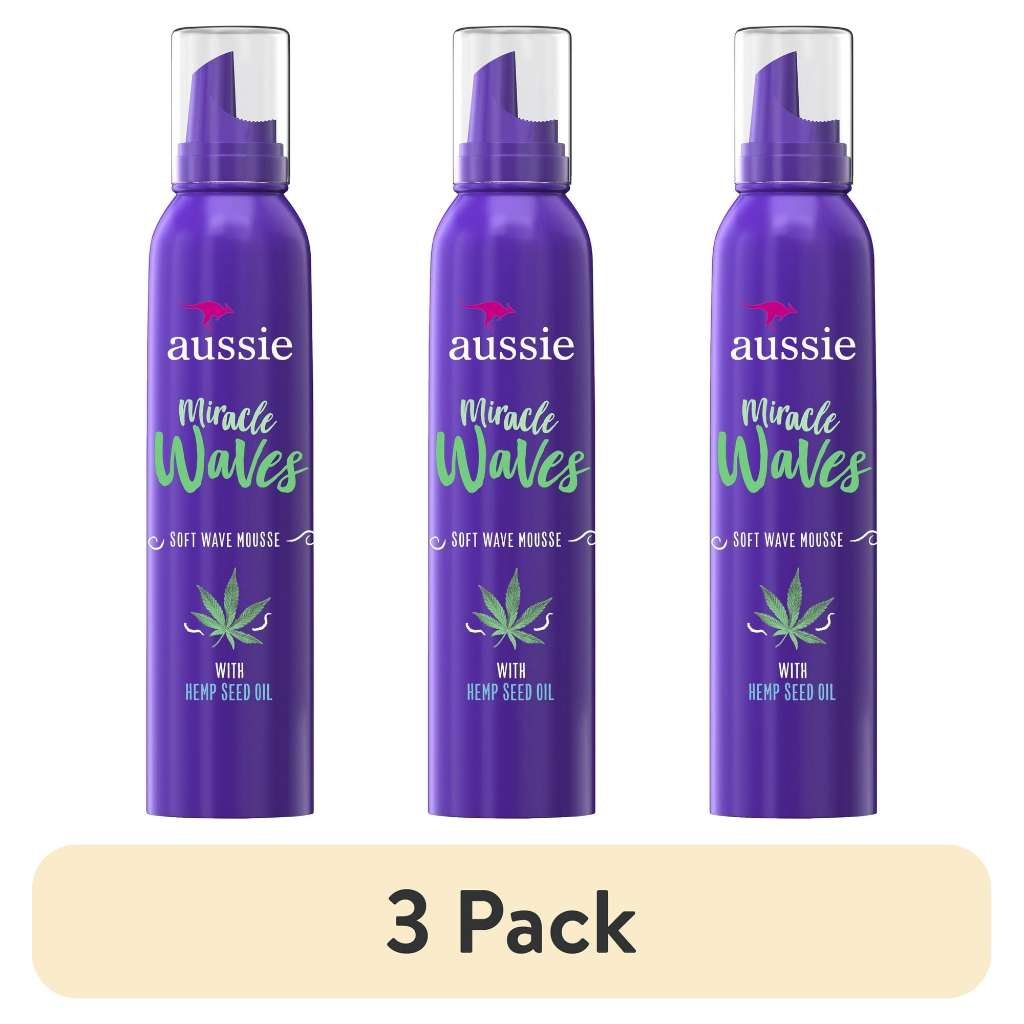 (3 pack) Aussie Miracle Waves Soft Wave Mousse with Hemp Seed Oil, Paraben Free, Sulfate Free, Unisex 6 oz.