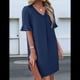 thumbnail image 5 of Vestidos de Verano para Mujer, Vestido Informal de Corte Recto con Cuello en V, Corta y Volantes, con Bolsillos, Azul Marino, Talla L, 5 of 8