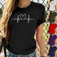 thumbnail image 2 of WREESH Women's Heartbeat T-Shirts Fashionable Love Heart Graphic Short Sleeve Crew Neck Tops Olive Green, 2 of 5
