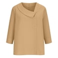 thumbnail image 5 of Hilenly Womens 3/4 Length Sleeve T Shirt Cotton Linen Shirts Asymmetrical Neck Tops Blouses, 5 of 8