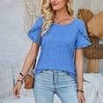 thumbnail image 5 of Valcatch Women's Dressy Casual Business Work Chiffon Blouses Tops Summer Crewneck Cute Loose Petal Short Sleeve T-Shirts, 5 of 9