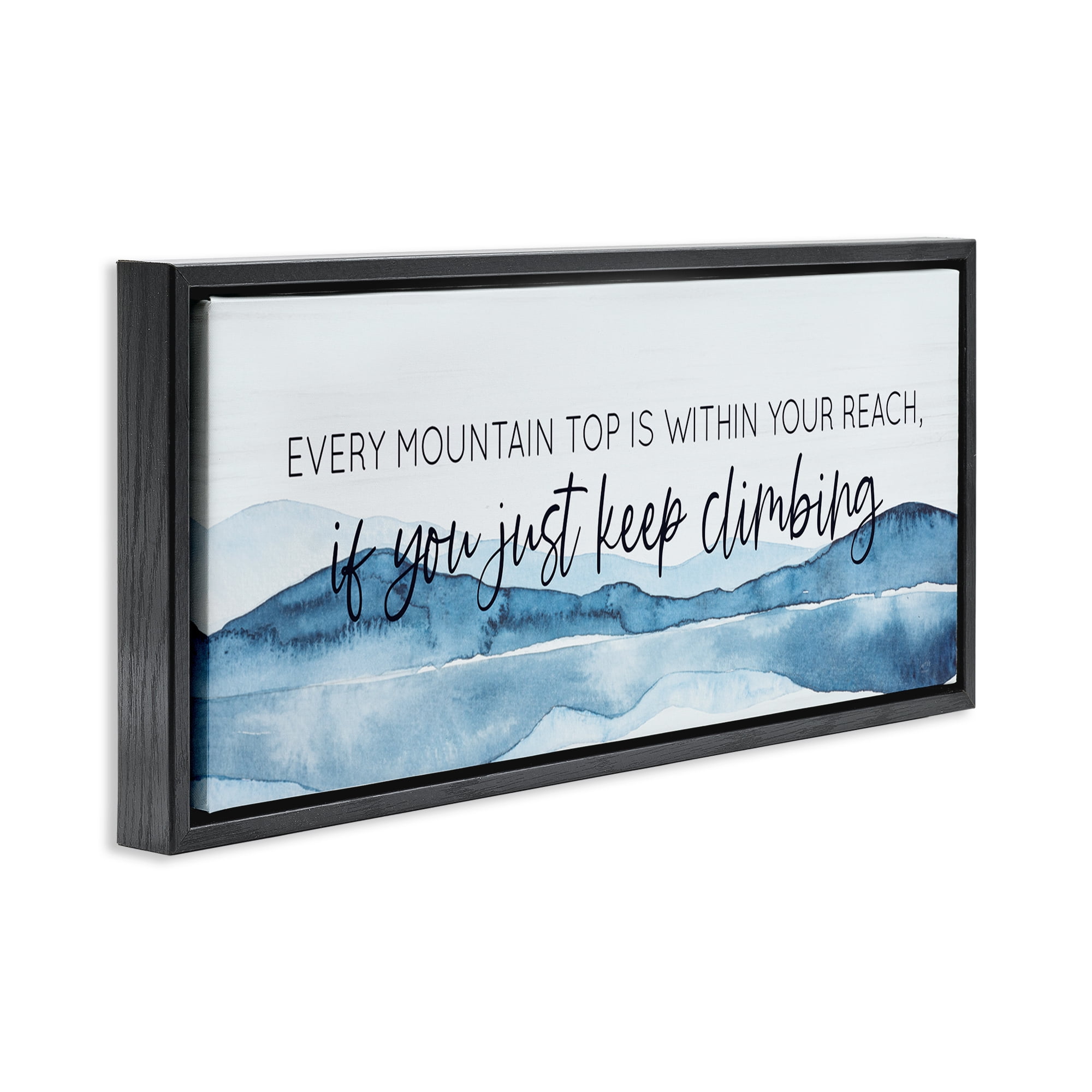 Stupell Industries Mountain Within Reach Text & Numbers Painting Black Floater Framed Canvas Art Print Wall Art, 31 x 14