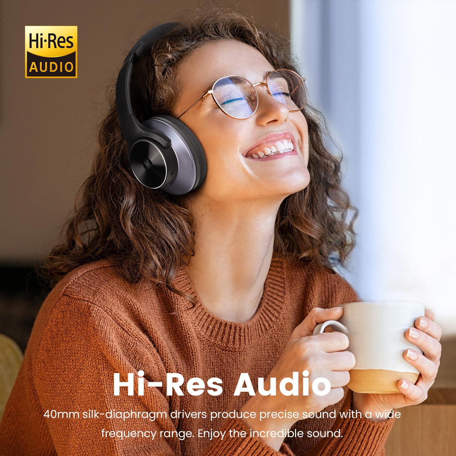 Oneodio A10 Bluetooth Active Noise Cancelling Wireless Headphones with Microphone | Hi-Res Audio Deep Bass over Ear Headset-Black