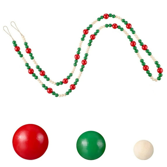 7ft Christmas Wood Bead Garland Add a Touch of Christmas Style to Your Farmhouse, Holiday, or Christmas Tree Décor with 3 Different Bead Sizes Handmade Wooden Bead Garland