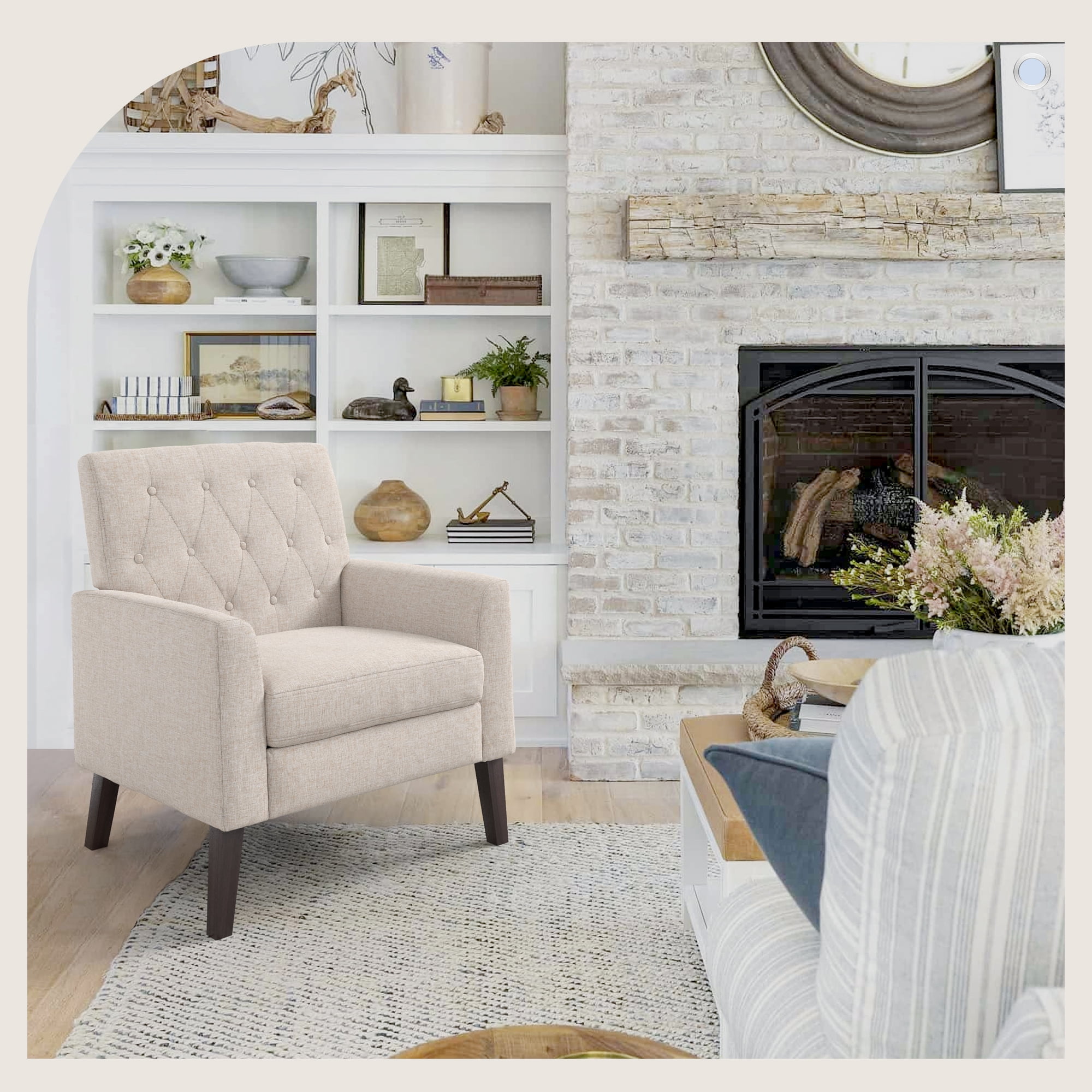 Dycanpo 18.5"H Linen Accent Chairs Armchairs Set of 2, Upholstered for Home Bedroom, Linen Color