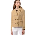 thumbnail image 2 of INSPIRE CHIC Women's Winter Worsted Notched Lapel Double Breasted Short Peacoat, 2 of 7