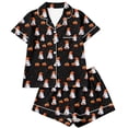 thumbnail image 7 of XINPING Women Halloween Pajamas Halloween Print Notch Lapel Short Sleeve Pajama Shorts Two Piece Outfit XL, 7 of 7