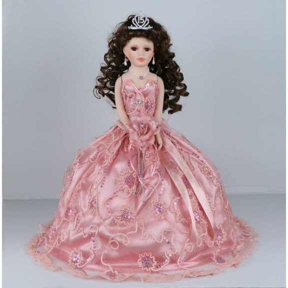 Porcelain Quinceañera Umbrella Doll in Rose Gold (Quince Años) Centerpiece & Decoration