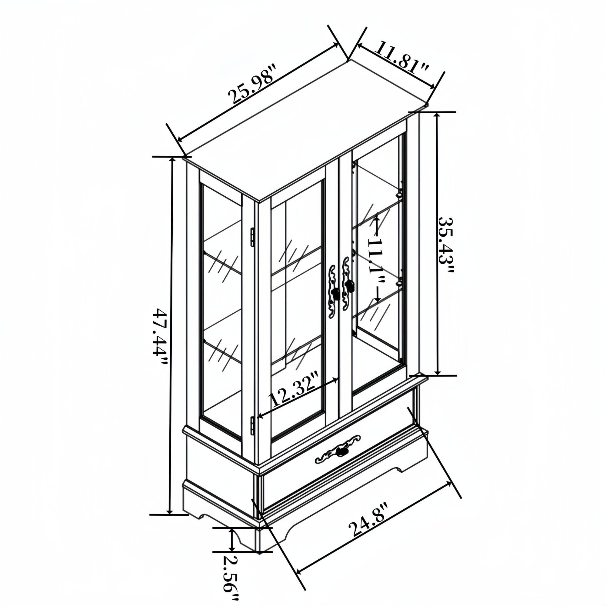 AENKYO 47" Retro Glass Curio Cabinet with Light Bulb - Vintage Display Case with Adjustable Glass Shelves, Oak