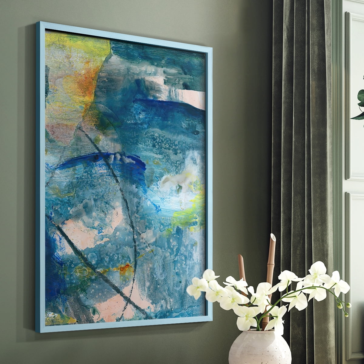 Spring Winds II Framed Print in Blue Solid Wood Framed Print No Nail Hanging