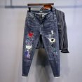 thumbnail image 2 of Pantalones vaqueros para hombre, pantalones vaqueros con gráficos para hombre, pantalones de tiro bajo, ajustados, ajustados, rotos, con agujeros, rasgados, de alta calidad, tallas XS, 2 of 5
