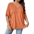 thumbnail image 2 of Jamicy Summer Tops for Women Plus Size V Neck T Shirts Solid Color Summer Half Sleeve Tees Casual Loose Fit Tunic Tops, 2 of 8