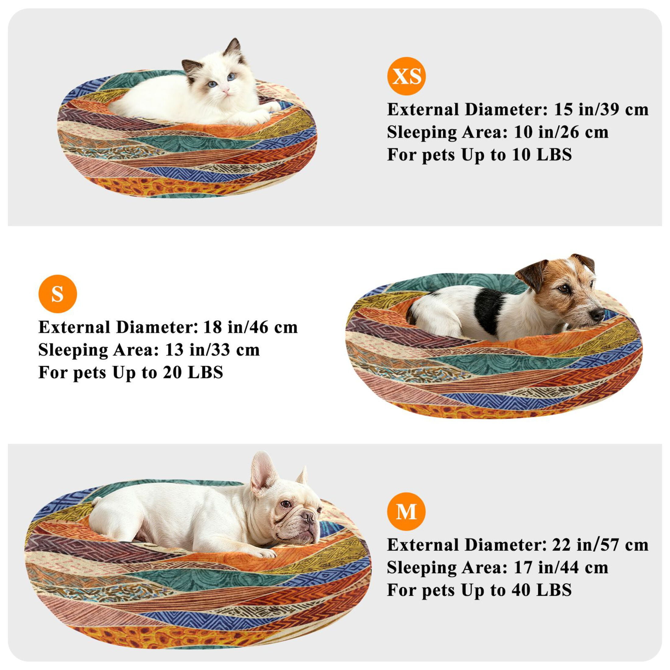Iauyy Pet Couch Donut Cat Bed for Indoor Cats/Small Dogs Washable & Machine with Non-slip Bottom Calming Cat Furniture, Patterns Of The Multicolored Tribe (M)