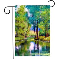 Oil Painting Landscape Flowers Trees Forest Lake Autumn Summer Spring Seasonal Garden Yard Flag 12"x 18" Double Sided Polyester Welcome House Flag for Patio Lawn Outdoor Home Decor