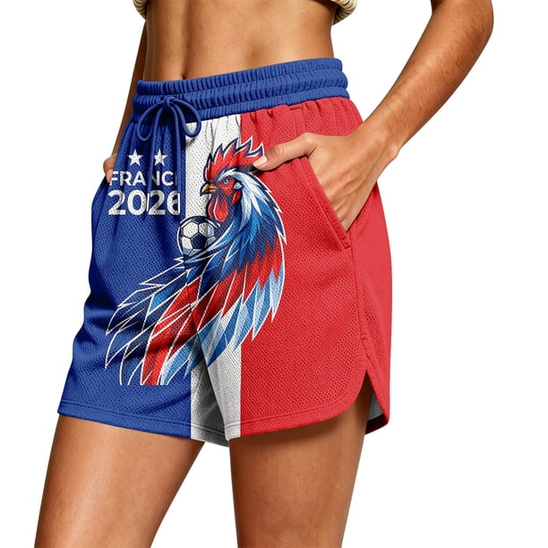 Women's Football Graphic T-Shirt, Women's Casual Loose Fit Printed Shorts with Pockets - Elastic Waist Drawstring Summer Shorts for Soccer Tournament 2026 Hot Pink Size: S