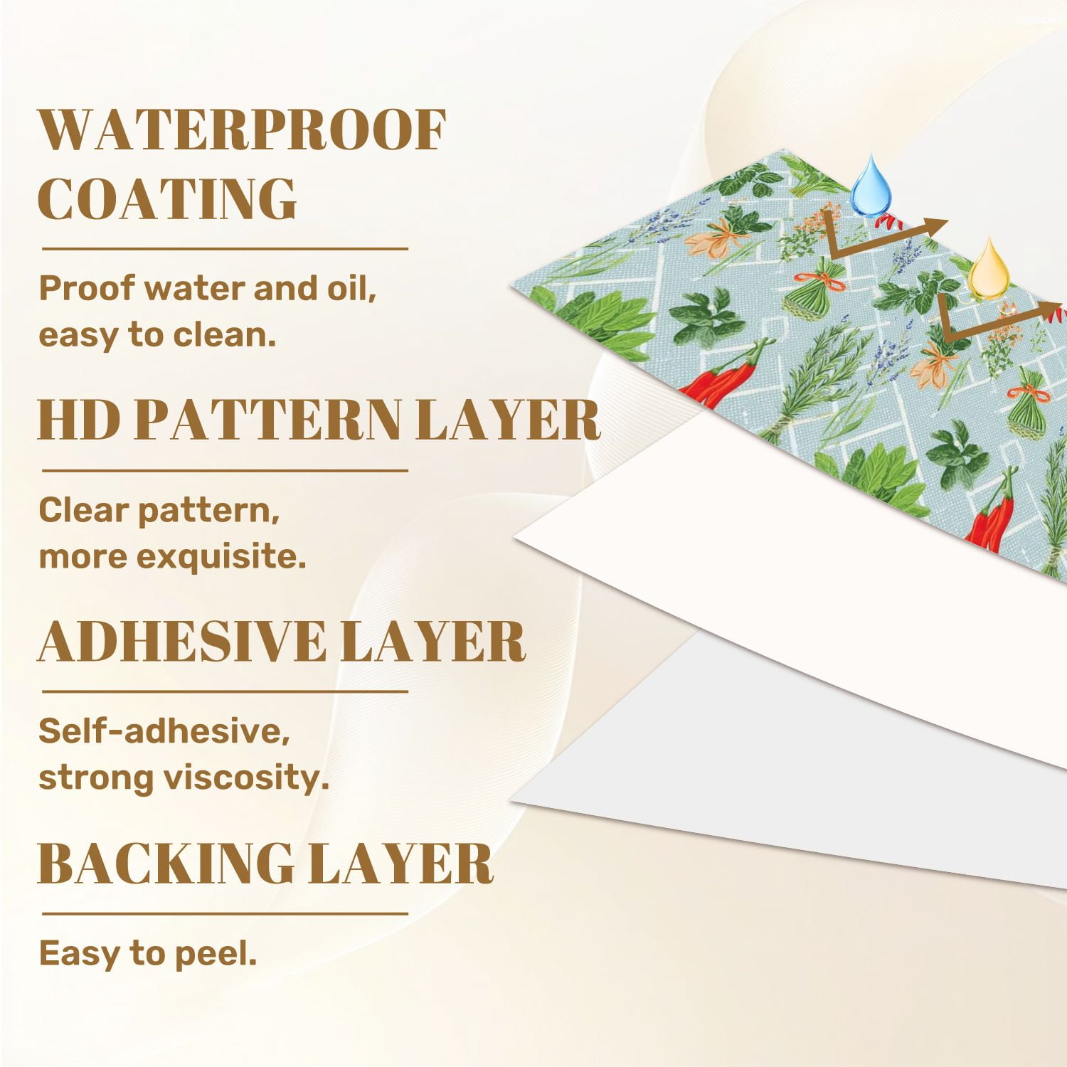 Modern Peel and Stick Wallpaper 23.6in x 9.8ft Herb Spice Fresh Greenery Chili Peppers Lavender Blue Contact Paper Self-Adhesive Removable Wall Paper for Bedroom Kitchen Cabinet Renter Friendly