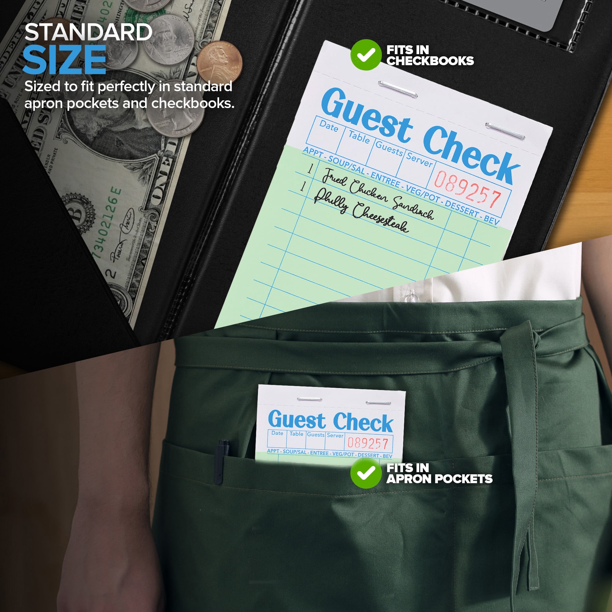Restaurant Order Books For Servers - 3.5x6.75 Inch Waitress Notepads, 1000 Sheets (20 Books) - Numbered Check Pads For Bars & Cafes