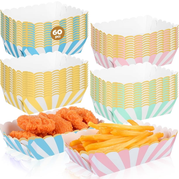 Bandejas de comida Dunzoom, papel pastel, 60 unidades, desechables, 4 colores