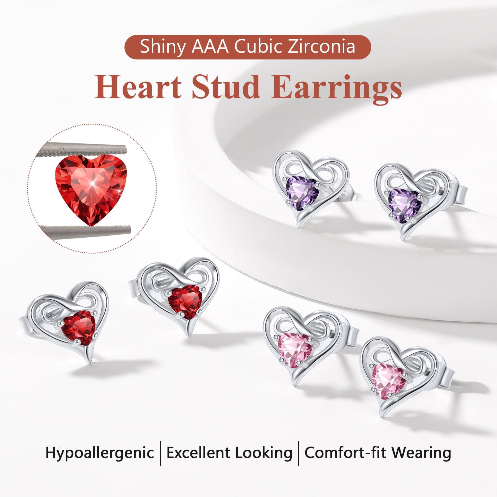Silvora Dainty Birthstone Earrings for Women Sterling Silver Inifinity Heart Stud Earring Birthday Christmas Valentines Jewelry Gift, Green Emerald