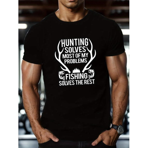 HUNTING AND FISHING Printed Men's Casual T-Shirt, Polyester, Soft Breathable Quick Dry Fabric, Short Sleeve Round Neck Summer Tee