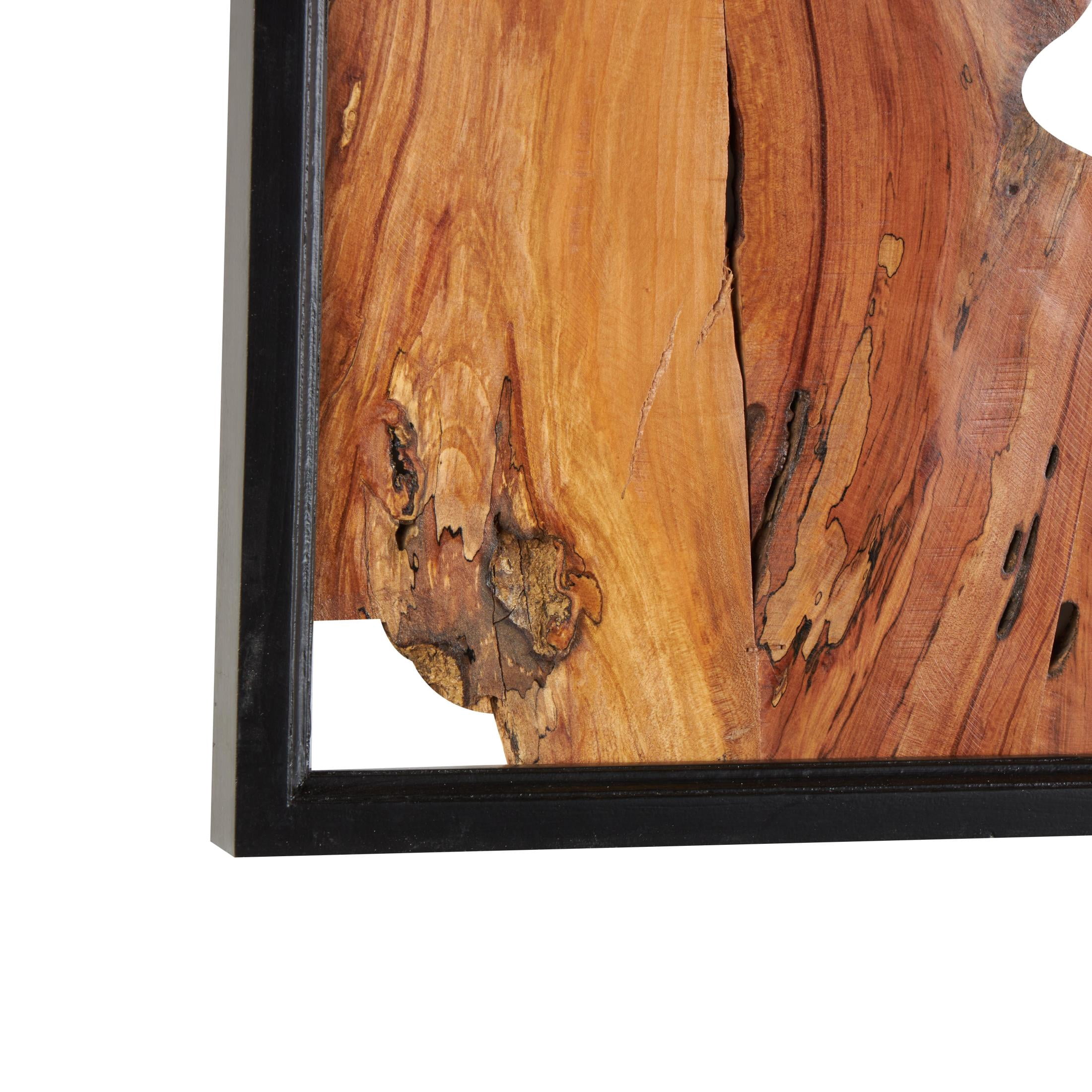 DecMode Brown Wood Handmade Live Edge Abstract Wall Decor with Black Frames (2 Count)