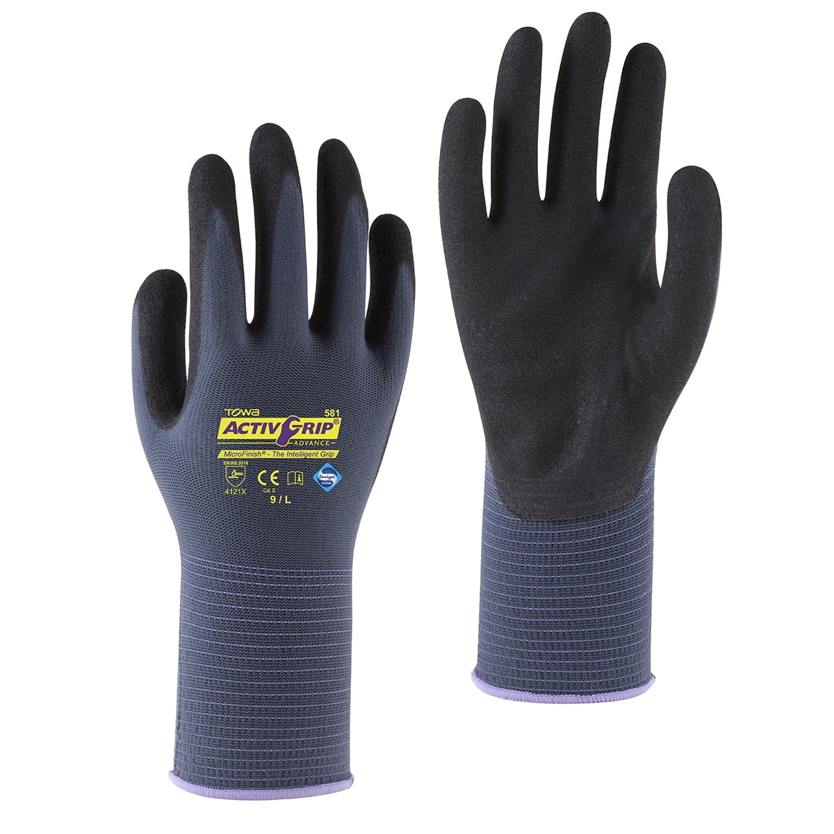 12-Pack of Cordova AG581S Towa Activgrip Advance 13-Gauge Work Gloves, Gray Nylon Shell, Black Microfinish Nitrile Palm Coating, Small