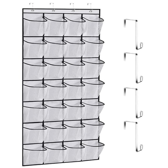 Torio Over the Door Shoe Organizer, 28 Large Breathable Pockets, Hanging Shoe Storage Organizer for Closet & Small Spaces, Easy Install, White
