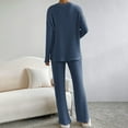 thumbnail image 6 of MGDXOX 2 Piece Outfits for Women Long Sleeve Knit Sweater Top and Wide Leg Pants Ribbed Lounge Matching Set Fall Winter Blue M, 6 of 9