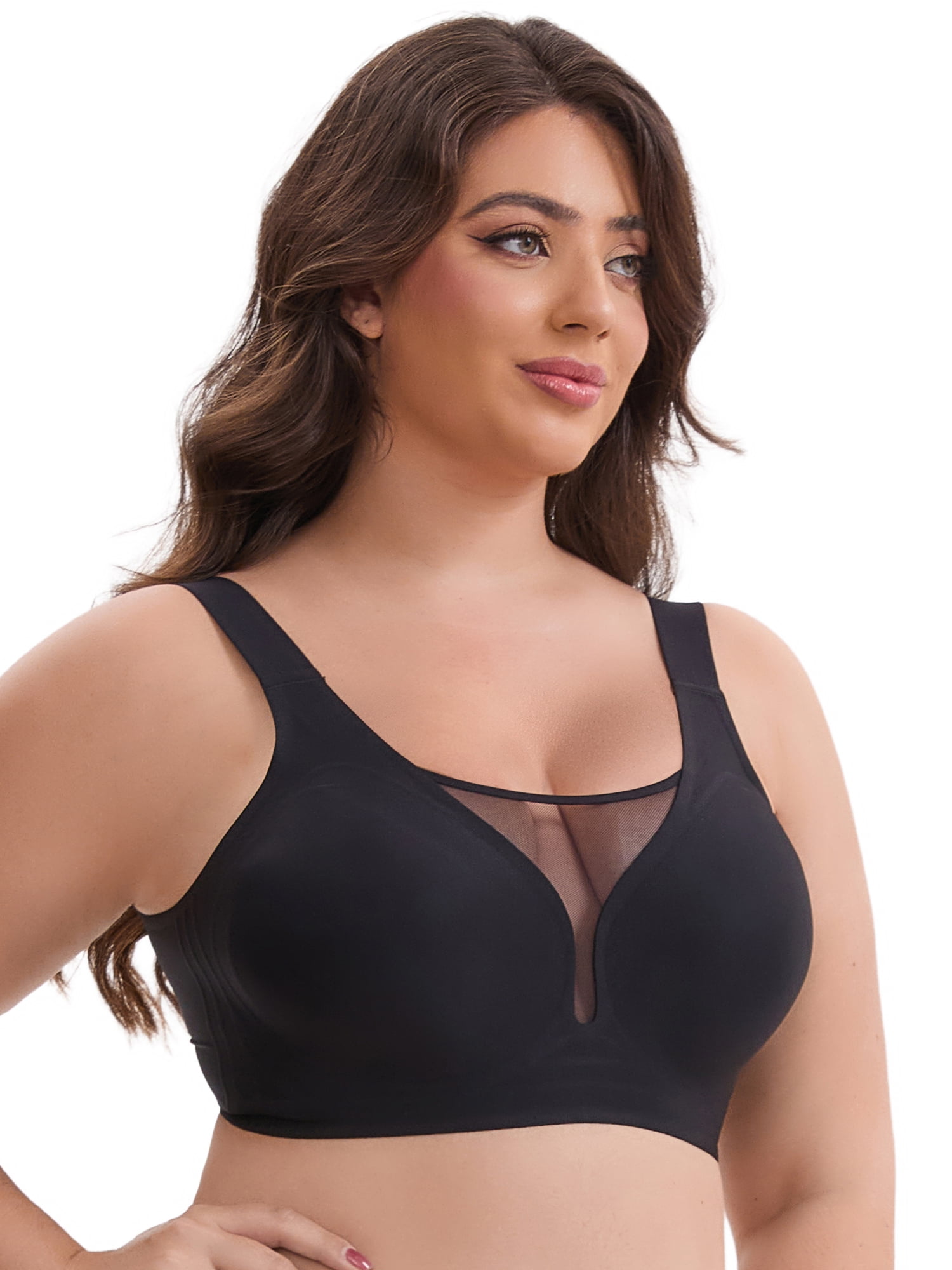 DARING DIVA Plus Size Wide Strap Seamless Bralette No Underwire Smooth Bra M Black