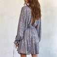 thumbnail image 7 of Aobny Summer Dresses for Women 2025 Club Party Silver A-Line Sequin Mini Long Sleeve V-Neck Dressy Dresses for Women, 7 of 7