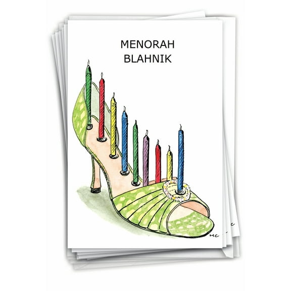 12 Funny Hanukkah Cards Pack (1 Design, 12 Cards) - Menorah Blahnik Hanukkah B1070
