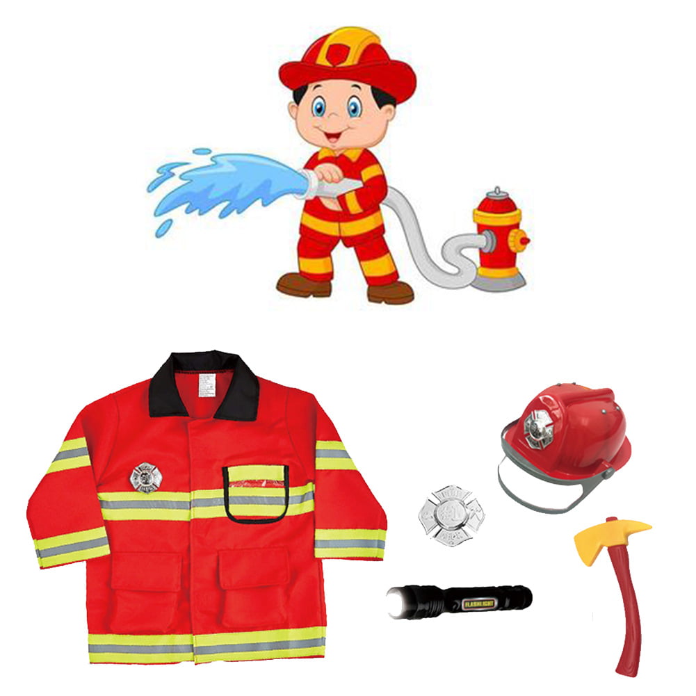 Kid Firemen Fancy Dress Costume Role Playing Pretend Toy Fire Extinguisher 