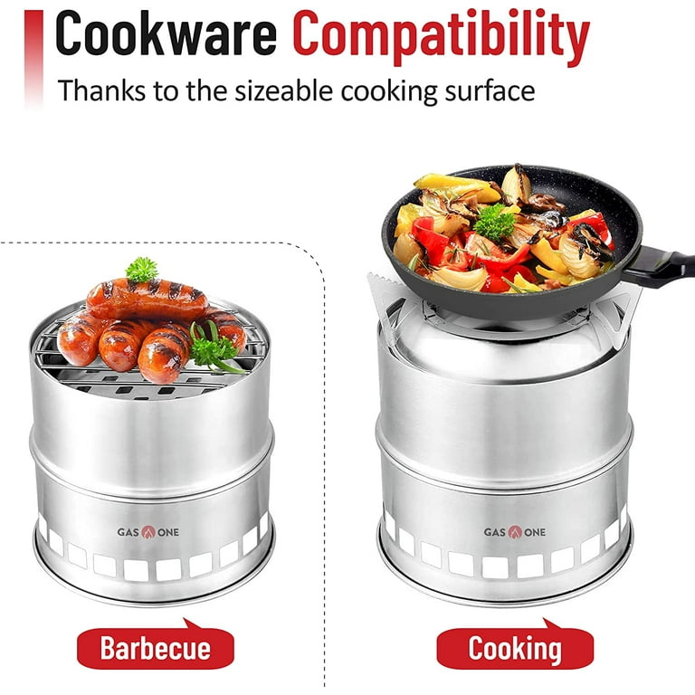 Gas One Wood Stove Stainless Steel Camping Stove Potable Wood Burning Stoves  for Picnic BBQ Camp Hiking with Grill Grid - Walmart.com