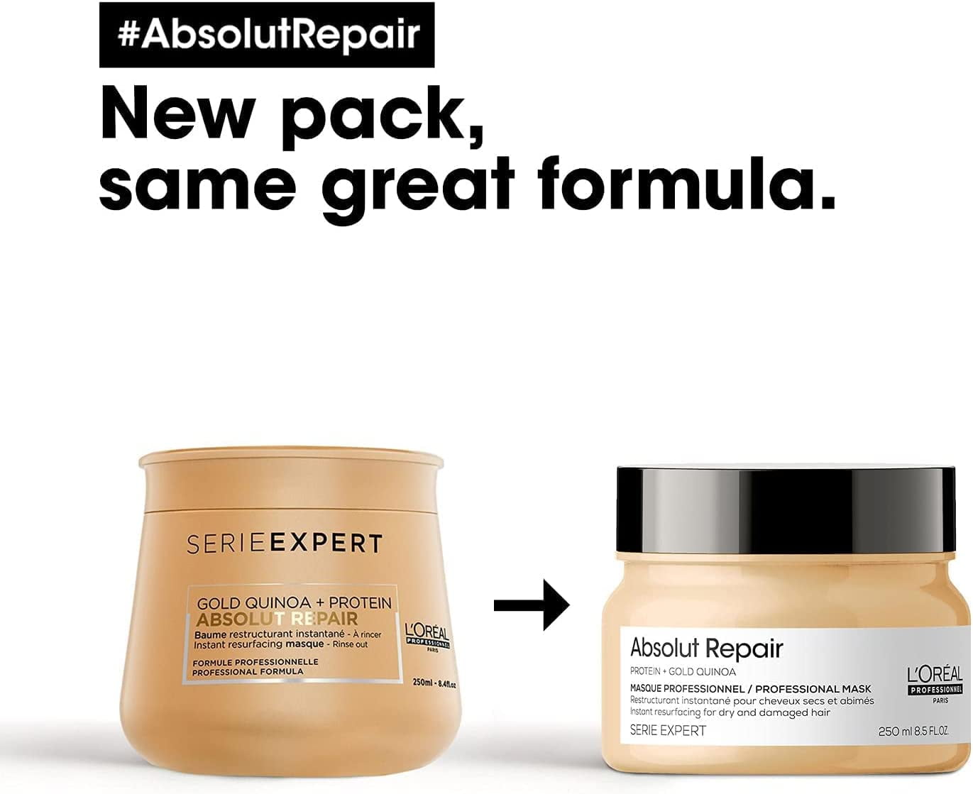 L’Oreal Professionnel Serie Expert Absolut Repair Protein + Gold Quinoa Golden Masque | Deep Treatment for Dry, Damaged Fine to Medium Hair, 500ml